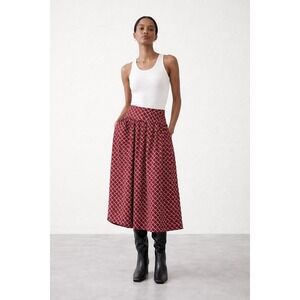 Banana Republic Burgundy Pink Geometric Midi Skirt High Waist A-Line Size 8